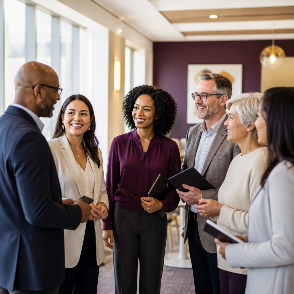 Diverse group of education and nonprofit leaders collaborating in a conference room